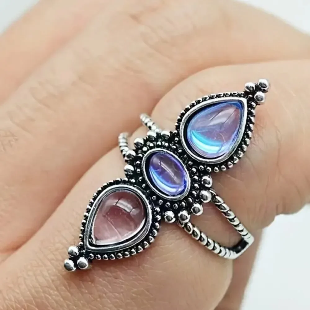 Mosaic Ring Silver Plated Inlaid with Synthetic Gems